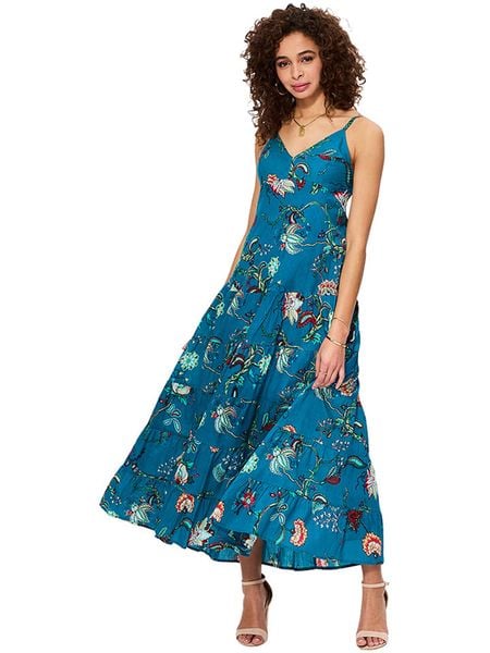 Aller Simplement Sukienka w kolorze niebieskim rozmiar: 42. Niebieskie sukienki damskie Aller Simplement, bez wzorów, z bawełny, bez kołnierzyka, bez ramiączek, maxi. Za 185.32 zł.