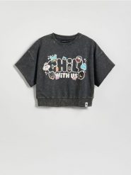 T-shirt z nadrukiem Toca Boca - ciemnoszary. Szare koszulki dziewczęce Reserved, bez wzorów, z bawełny, bez ramiączek. Za 49.99 zł.