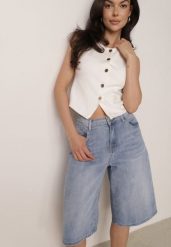 Niebieskie Jeansowe Szorty z Bawełny w Stylu Bermudów z Szerokimi Nogawkami Neamemenis. Niebieskie szorty damskie Born2be, bez wzorów, z bawełny, eleganckie. Za 89.99 zł.