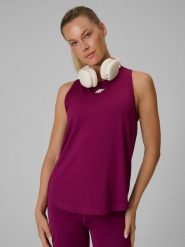 4F Koszulka bez rękawów treningowa szybkoschnąca damska - fioletowa XL. Fioletowe bluzki sportowe damskie 4f, xl, bez kołnierzyka, bez ramiączek. Za 79.99 zł.