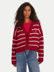 Tommy Jeans Kardigan Badge DW0DW21678 Czerwony Relaxed Fit. Czerwone kardigany damskie Tommy Jeans, m, bez wzorów, z jeansu. Za 499.99 zł.