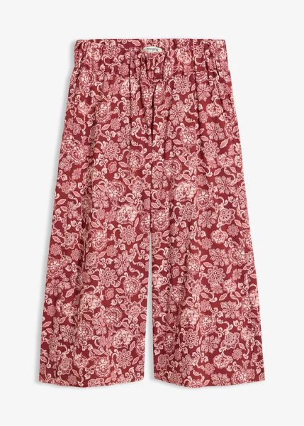 Spodnie culotte z przyjemnej w dotyku popeliny. Czerwone spodnie materiałowe damskie bonprix, bez wzorów. Za 122.99 zł.