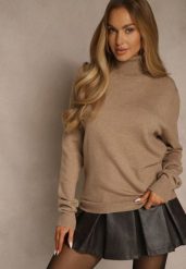 Beżowy Casualowy Golf z Bawełną i Wełną Reillisa. Brązowe golfy damskie Renee, bez wzorów, z bawełny, bez ramiączek. Za 69.99 zł.