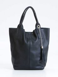 Pia Sassi Skórzany shopper bag "Monte Cimone" w kolorze czarnym - 28 x 35 x 17 cm rozmiar: onesize. Czarne shopper bag damskie Pia Sassi, z aplikacjami, z materiału, na ramię, bez dodatków. Za 299.37 zł.