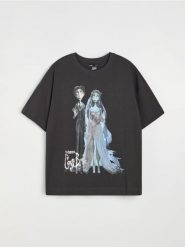 Bawełniana koszulka z nadrukiem Tim Burton’s Corpse Bride - szary. Szare t-shirty damskie Sinsay, l, bez wzorów, z bawełny, bez kołnierzyka. Za 29.99 zł.