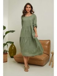 Fleur de Lin Lniana sukienka "Lantana" w kolorze khaki rozmiar: S. Brązowe sukienki damskie Fleur de Lin, s, bez wzorów, ze lnu, bez kołnierzyka, bez ramiączek, maxi. Za 214.45 zł.