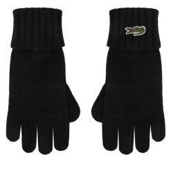 Rękawiczki Lacoste. Czarne rękawiczki damskie Lacoste, bez wzorów, z dzianiny. Za 179.99 zł.
