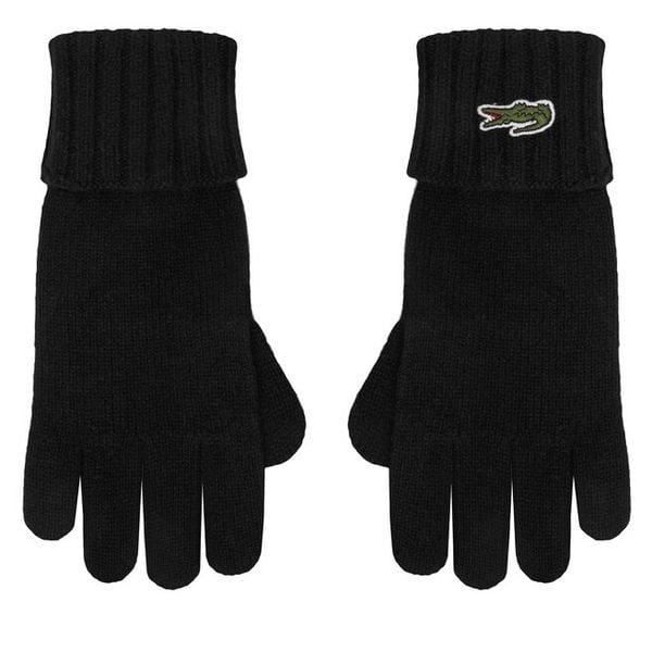 Rękawiczki Lacoste. Czarne rękawiczki damskie Lacoste, bez wzorów, z dzianiny. Za 179.99 zł.