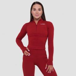 Koszulka damska fitness z zamkiem czerwona Ignite. Czerwone topy sportowe damskie GYMBEAM, s, bez wzorów, z dresówki, bez ramiączek. Za 114.90 zł.