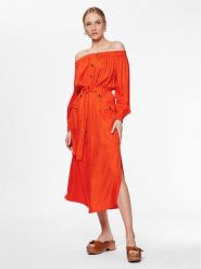 TWINSET Sukienka letnia 231TT2141 Pomarańczowy Regular Fit. Brązowe sukienki damskie Twinset, na lato, bez wzorów, z wiskozy, bez kołnierzyka, bez ramiączek. Za 1,679.00 zł.