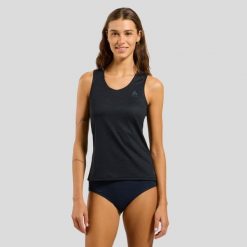 Koszulka tech. damska Odlo BL TOP crew neck singlet ACTIVE F-DRY LI. Czarne bluzki damskie Odlo, bez wzorów, bez kołnierzyka. Za 169.99 zł.