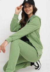 Zielony Komplet Dresowy z Bawełną Bluza z Kapturem i Spodnie Jogger Sinaria. Zielone bluzy z kapturem damskie Born2be, l, z bawełny. Za 149.99 zł.