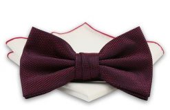 Ciemna Czerwona Elegancka Mucha z Białą Poszetką i Lamówką -CHATTIER- Męska, w Drobny Rzucik. Czerwone krawaty i muchy męskie Chattier, bez wzorów, eleganckie. Za 59.00 zł.