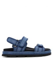 Pollini Sandały SA16244G1MTQ0707 Niebieski. Niebieskie sandały damskie Pollini, bez wzorów, z materiału, bez obcasa, na płaskiej podeszwie. Za 1,189.00 zł.