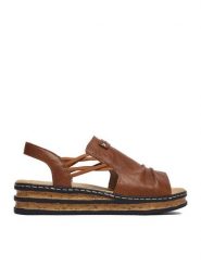 Rieker Sandały CEO-62962-22 Brązowy. Brązowe sandały damskie Rieker, bez wzorów, ze skóry, bez obcasa, na koturnie. Za 299.99 zł.