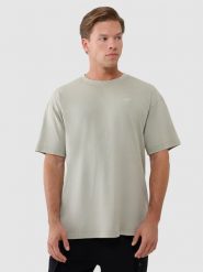 4F T-shirt oversize gładki męski - oliwkowy/khaki XL. Brązowe t-shirty męskie 4f, m, z aplikacjami, z bawełny, bez kołnierzyka. W wyprzedaży za 49.99 zł.