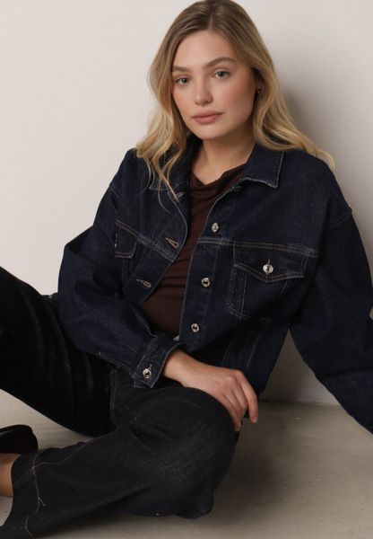 Niebieska Jeansowa Kurtka z Bawełną o Kroju Oversize Vimiloria. Niebieskie kurtki damskie Born2be, l, bez wzorów, z bawełny, bez kaptura. Za 149.99 zł.