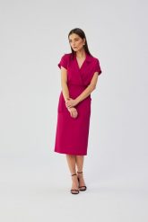 Elegancka sukienka ołówkowa z kołnierzem fioletowa. Fioletowe sukienki damskie Stylove, do pracy, xxl, bez wzorów, z elastanu, biznesowe, bez kołnierzyka, bez ramiączek, midi, dopasowane. Za 369.00 zł.