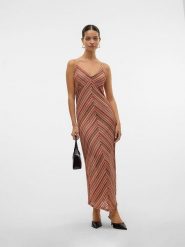 Vero Moda Sukienka w kolorze beżowym ze wzorem rozmiar: S. Brązowe sukienki damskie Vero Moda, s, bez wzorów, bez kołnierzyka, bez ramiączek, maxi. Za 78.84 zł.