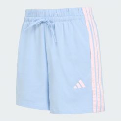 Szorty Essentials 3-Stripes Cotton. Niebieskie spodenki sportowe damskie Adidas, bez wzorów, z bawełny, klasyczne, z standardowym stanem. Za 129.00 zł.
