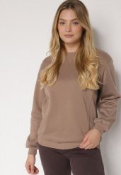 Ciemnobeżowa Bluza z Bawełną Ozdobiona Przeszyciami Fezoria. Brązowe bluzy bez kaptura damskie Born2be, l, z bawełny. Za 69.99 zł.