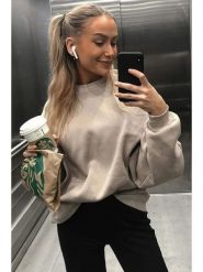 MADMEXT Bluza w kolorze szarobrązowym rozmiar: L. Brązowe bluzy bez kaptura damskie MADMEXT, l, z bawełny. Za 95.99 zł.