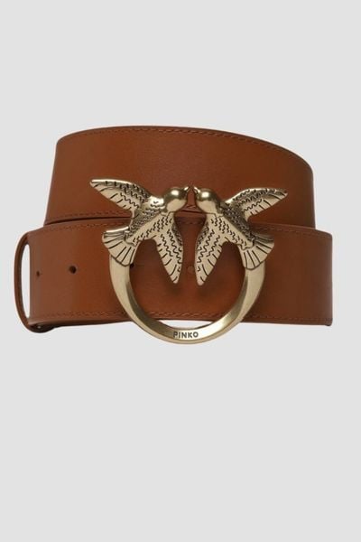 PINKO Brązowy pasek damski Love Berry H4 Belt, Rozmiar XS. Brązowe paski damskie Pinko, bez wzorów. W wyprzedaży za 427.99 zł.