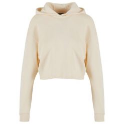 Krótkia damska bluza z kapturem w oversize'owym fasonie Urban Classics. Białe bluzy z kapturem damskie Urban Classics, z bawełny. Za 128.50 zł.