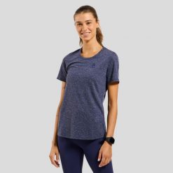 Koszulka damska Odlo ESSENTIAL LINENCOOL T-shirt. Niebieskie t-shirty damskie Odlo, s, bez wzorów, z dzianiny, bez kołnierzyka. Za 200.25 zł.