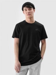 4F T-shirt regular gładki męski - czarny L. Czarne t-shirty męskie 4f, l, bez wzorów, z bawełny, bez kołnierzyka. Za 49.99 zł.
