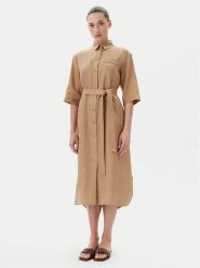 Max Mara Sukienka koszulowa Salute 2516221028 Brązowy Regular Fit. Brązowe sukienki damskie Max Mara, bez wzorów, ze lnu, bez kołnierzyka, bez ramiączek, koszulowe. Za 1,125.19 zł.