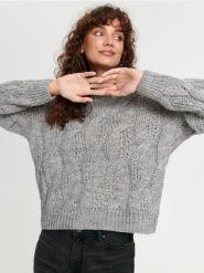 Sweter z ozdobnym splotem - szary. Szare swetry klasyczne damskie Sinsay, l, z wełny, bez kołnierzyka. Za 69.99 zł.