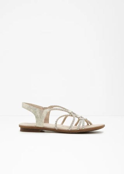 Sandały Rieker z paseczków z połyskiem. Brązowe sandały damskie bonprix, bez wzorów, bez obcasa. Za 259.99 zł.