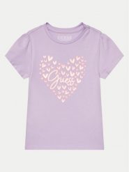 Guess T-Shirt K4GI03 K6YW4 Fioletowy Regular Fit. Fioletowe koszulki dziewczęce Guess, z aplikacjami, z bawełny, bez ramiączek. Za 99.99 zł.