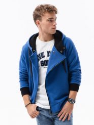 Bluza męska rozpinana z kapturem - niebieska B297 - XXL. Niebieskie bluzy z kapturem męskie Ombre Clothing, l, z bawełny. W wyprzedaży za 119.99 zł.