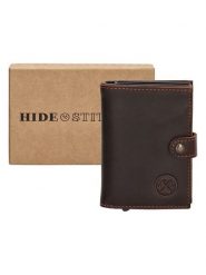HIDE & STITCHES Skórzany portfel w kolorze ciemnobrązowym - 7 x 10 x 1,5 cm rozmiar: onesize. Brązowe portfele męskie HIDE & STITCHES, bez wzorów, z materiału. Za 86.99 zł.
