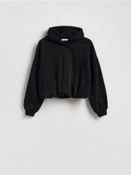 Krótka bluza z bawełną - czarny. Czarne bluzy bez kaptura damskie Reserved, l, z bawełny. Za 89.99 zł.