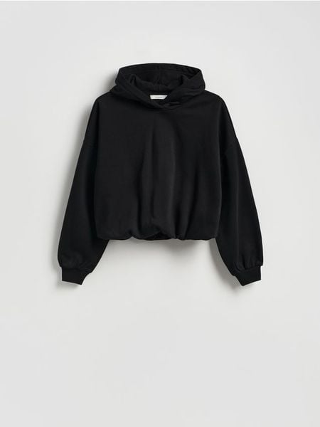 Krótka bluza z bawełną - czarny. Czarne bluzy bez kaptura damskie Reserved, l, z bawełny. Za 89.99 zł.