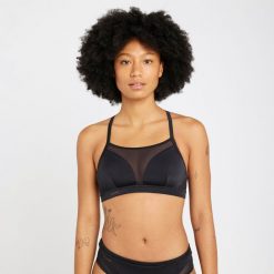 Góra kostiumu kąpielowego surfingowego damska Olaian Elise. Czarne bikini damskie OLAIAN, bez wzorów. Za 99.99 zł.