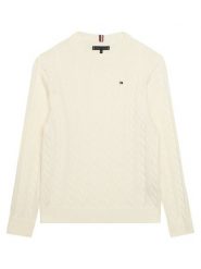 Tommy Hilfiger Sweter KB0KB09753 Biały Regular Fit. Białe swetry chłopięce Tommy Hilfiger, bez wzorów, z bawełny, bez kołnierzyka. Za 269.99 zł.