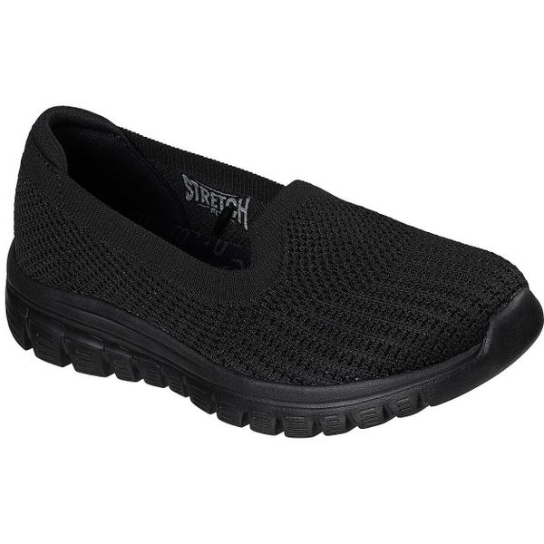 Baleriny damskie Skechers Graceful Bliss Intent. Czarne baleriny damskie Skechers, bez wzorów, z materiału, bez obcasa. Za 490.00 zł.
