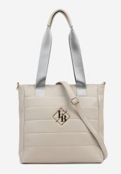 Szara Torebka Typu Shopper z Paskiem Crossbody i Aplikacją Zdobiona Pikowaniem Fleomira. Szare shopper bag damskie Renee, z aplikacjami, z jeansu, pikowane, bez dodatków. Za 99.99 zł.