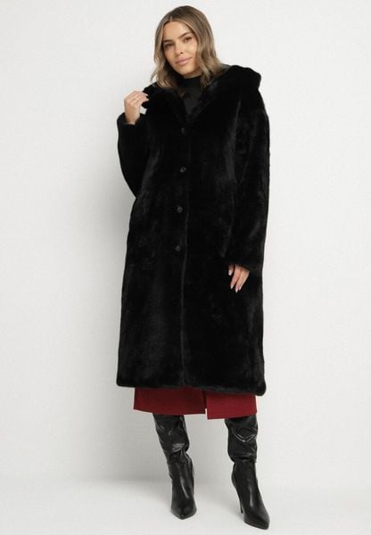 Czarny Płaszcz Pluszowy z Kapturem Zereta. Czarne płaszcze damskie Born2be, na jesień, l, bez wzorów, z jeansu, eleganckie. Za 259.99 zł.