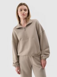 4F Bluza dresowa bez kaptura damska - beżowa XS. Brązowe bluzy bez kaptura damskie 4f, xs, z bawełny. W wyprzedaży za 89.99 zł.