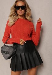 Pomarańczowy Warkoczowy Sweter z Długim Rękawem i Ściągaczami Kaviss. Brązowe swetry klasyczne damskie Renee, z dzianiny, bez kołnierzyka. Za 69.99 zł.
