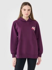 4F Bluza dresowa oversize nierozpinana z kapturem damska - fioletowa M/L. Fioletowe bluzy z kapturem damskie 4f, l, z bawełny. W wyprzedaży za 99.99 zł.