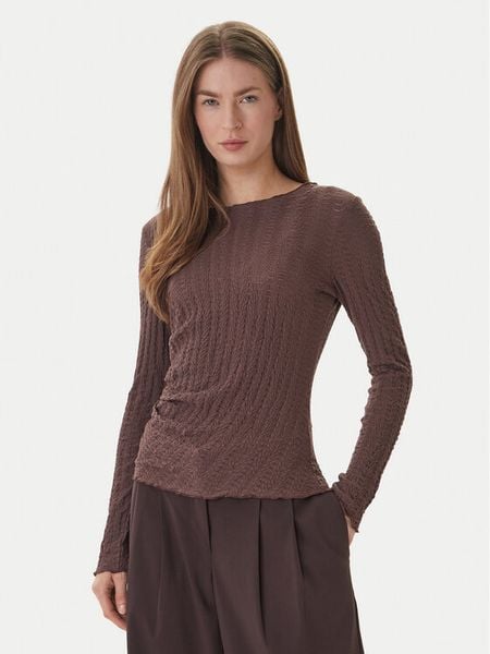 ONLY Bluzka Ella 15368469 Brązowy Slim Fit. Brązowe bluzki damskie Only, m, bez wzorów, z syntetyku, bez kołnierzyka, bez ramiączek. Za 109.99 zł.