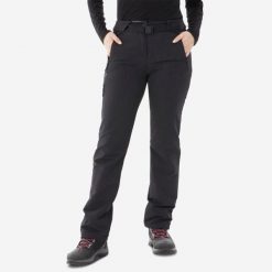 Spodnie turystyczne damskie Quechua SH500 mountain. Czarne spodnie materiałowe damskie QUECHUA, bez wzorów, z elastanu, sportowe. Za 199.99 zł.