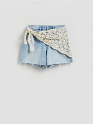 Szorty z chustą - niebieski. Niebieskie szorty damskie Reserved, bez wzorów, z bawełny. Za 129.99 zł.