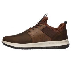 Buty sportowe męskie Skechers Delson Axton sneakersy brązowe (65870-CDB). Brązowe buty sportowe na co dzień męskie Skechers, z gumy, bez zapięcia, trekkingowe. Za 259.00 zł.